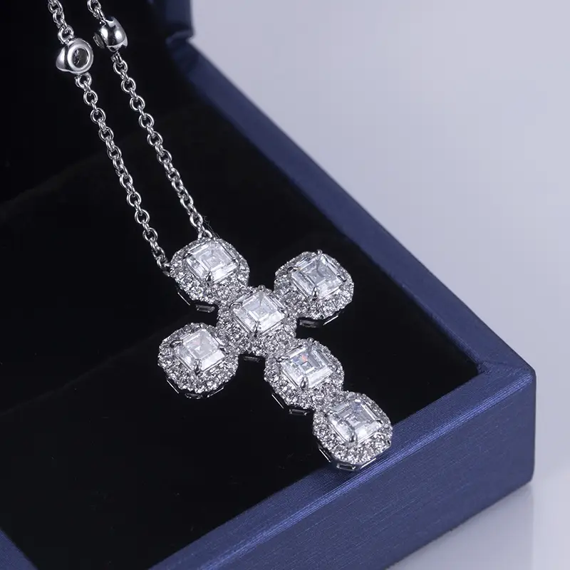 Messi Jewelry Lab Diamond Tennis Necklace - 14k Gold Cross Shape 5