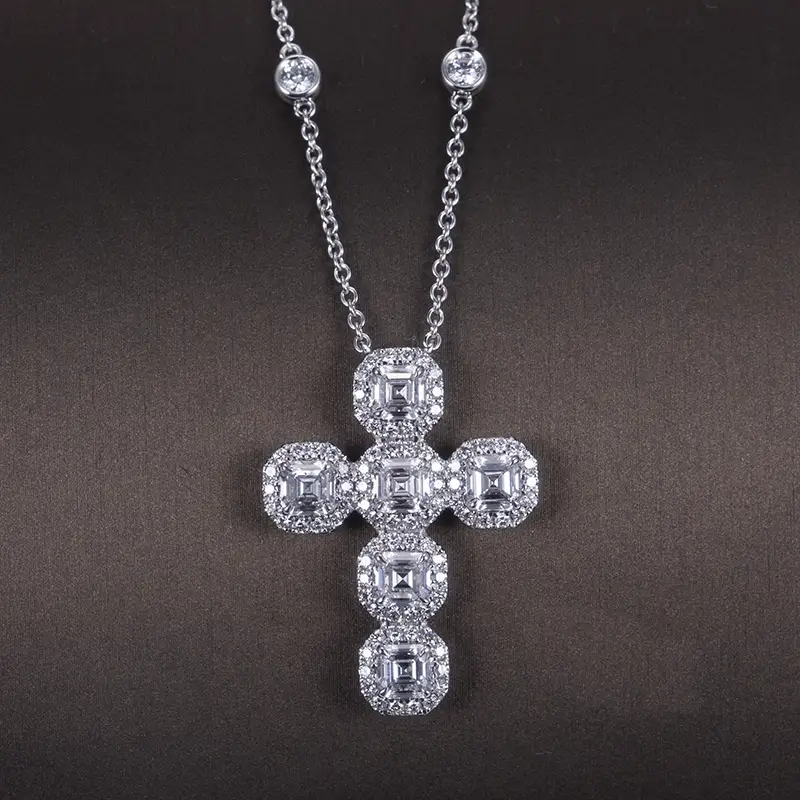 Messi Jewelry Lab Diamond Tennis Necklace - 14k Gold Cross Shape 6