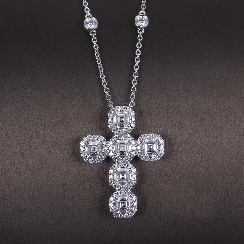 Messi Jewelry Lab Diamond Tennis Necklace - 14k Gold Cross Shape 6