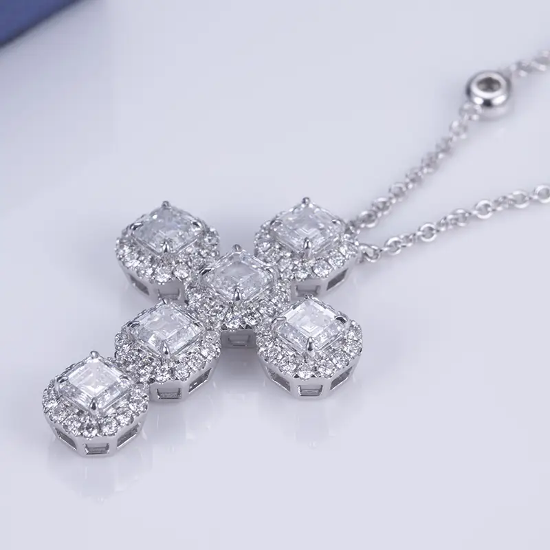 Messi Jewelry Lab Diamond Tennis Necklace - 14k Gold Cross Shape 3
