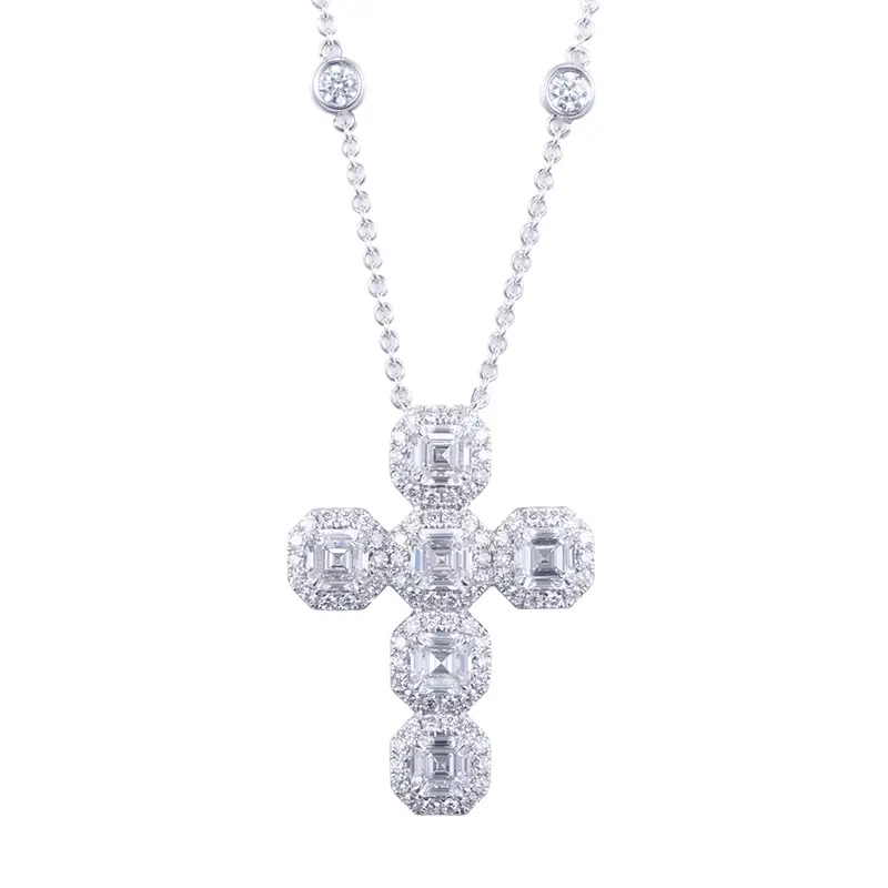 Messi Jewelry Lab Diamond Tennis Necklace - 14k Gold Cross Shape 7