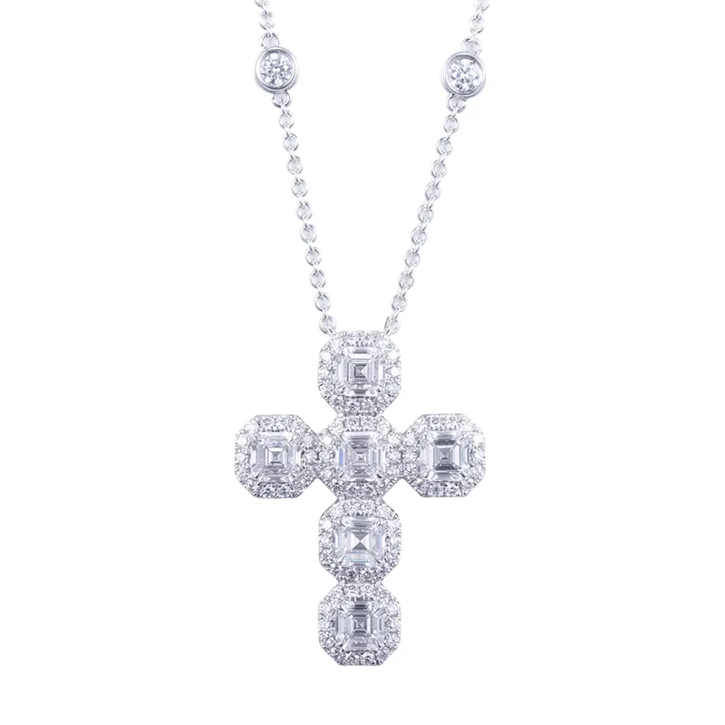 Messi Jewelry Lab Diamond Tennis Necklace - 14k Gold Cross Shape 7