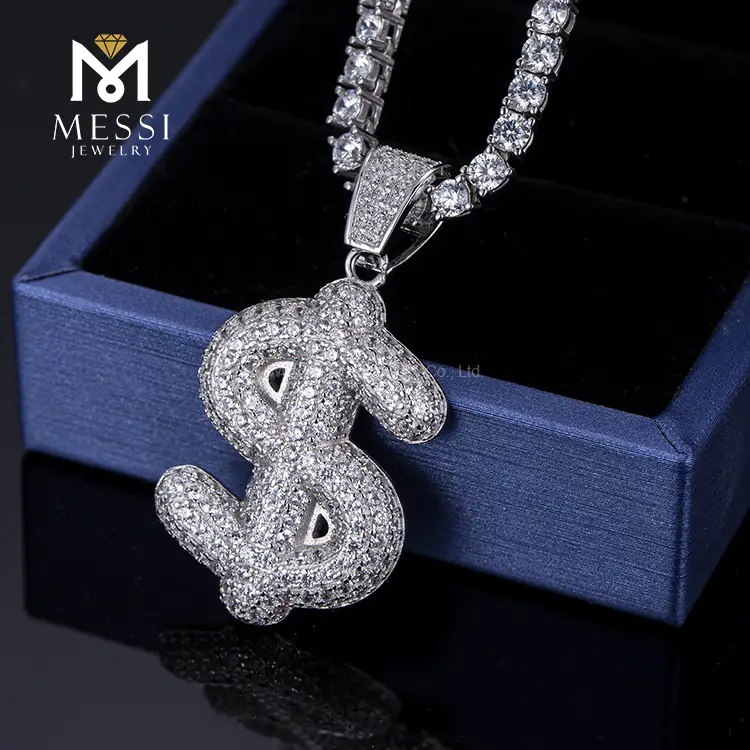 Gioielli Messi - Gioielli Messi ghiacciati zirconia Custom Dollar Sign 925 Silver Pendants Collana per uomini Moissante Ciondolo 1