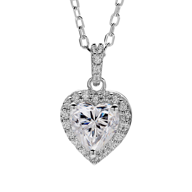 Messi Alahas - Messi Alahas HLO2M 925 nga pilak 1Ct DEF moissanite nga porma sa kasingkasing nga halo singsing Set sa Alahas 11