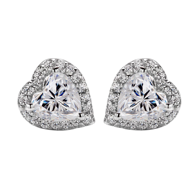 Messi Alahas - Messi Alahas HLO2M 925 nga pilak 1Ct DEF moissanite nga porma sa kasingkasing nga halo singsing Set sa Alahas 13