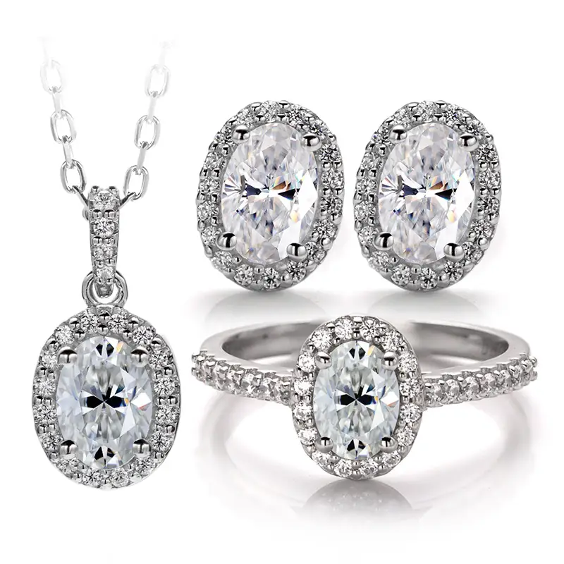 Gioielli Messi - Gioielli Messi HL01M 1CT Oval Cut Def Moissanite 925 Set di gioielli ad anello d'argento 1