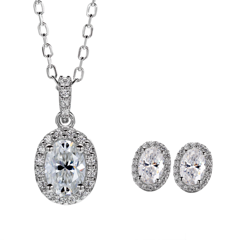 Messi Jewelry - MessI jewelry HL01M 1Ct Oval Cut DEF Moissanite 925 Ailver Eing Set Jewelry Set 18