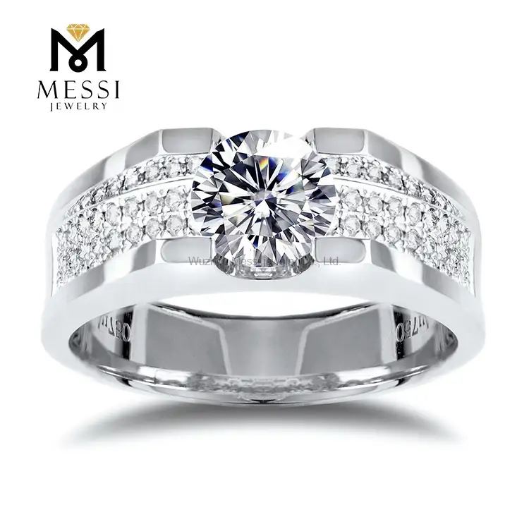 Gioielli Messi - Gioielli Messi 1ct Anello d'oro Moissanite 14K/18K Uomini in oro bianco Moissanite Rings 1