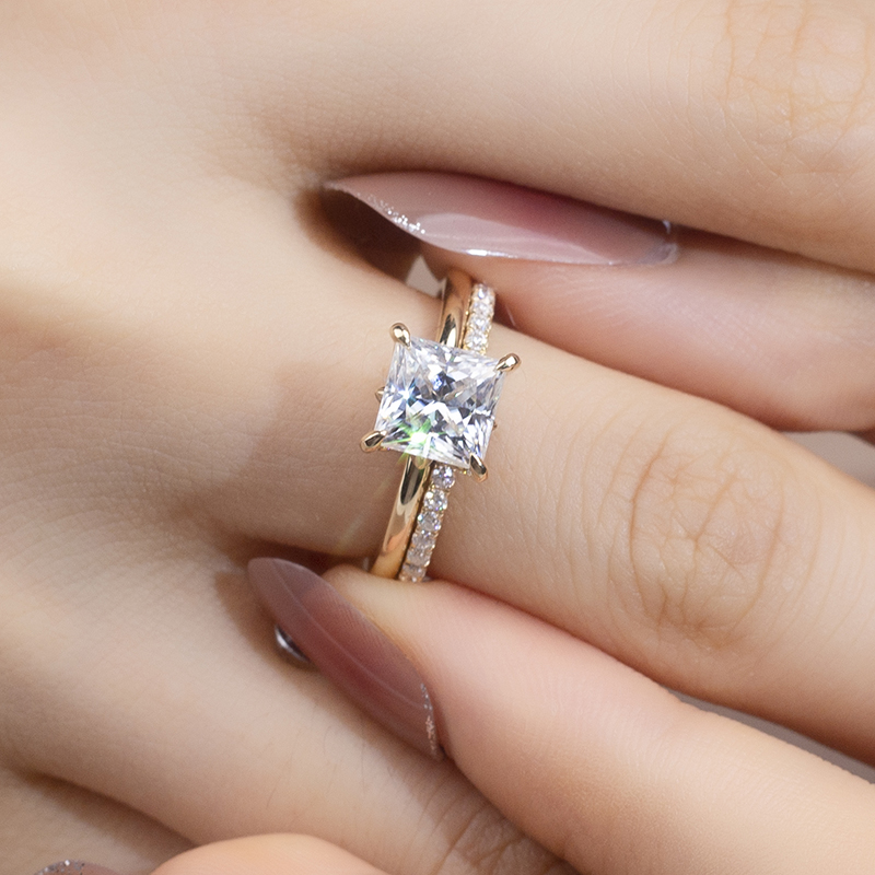 Messi Jewelry - Messi Gems 18K Yellow Gold Square Cut EF 6.5X6.5mm Moissanite Ring Set For Wedding Rings 12