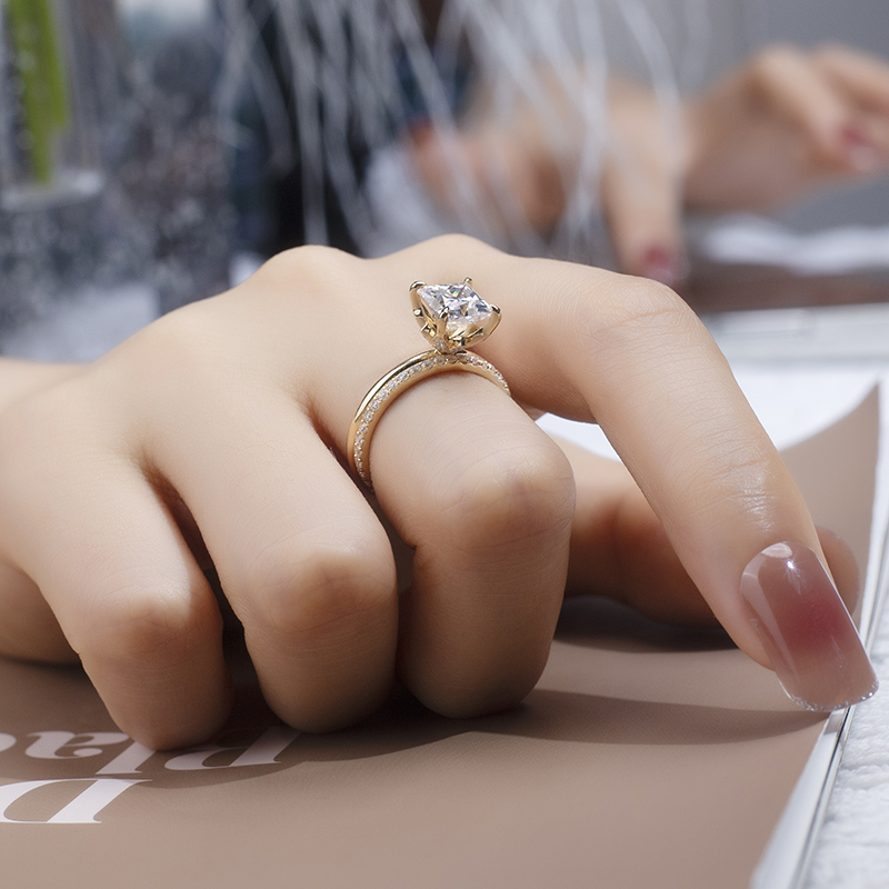 Messi Jewelry - Messi Gems 18K Yellow Gold Square Cut EF 6.5X6.5mm Moissanite Ring Set For Wedding Rings 13