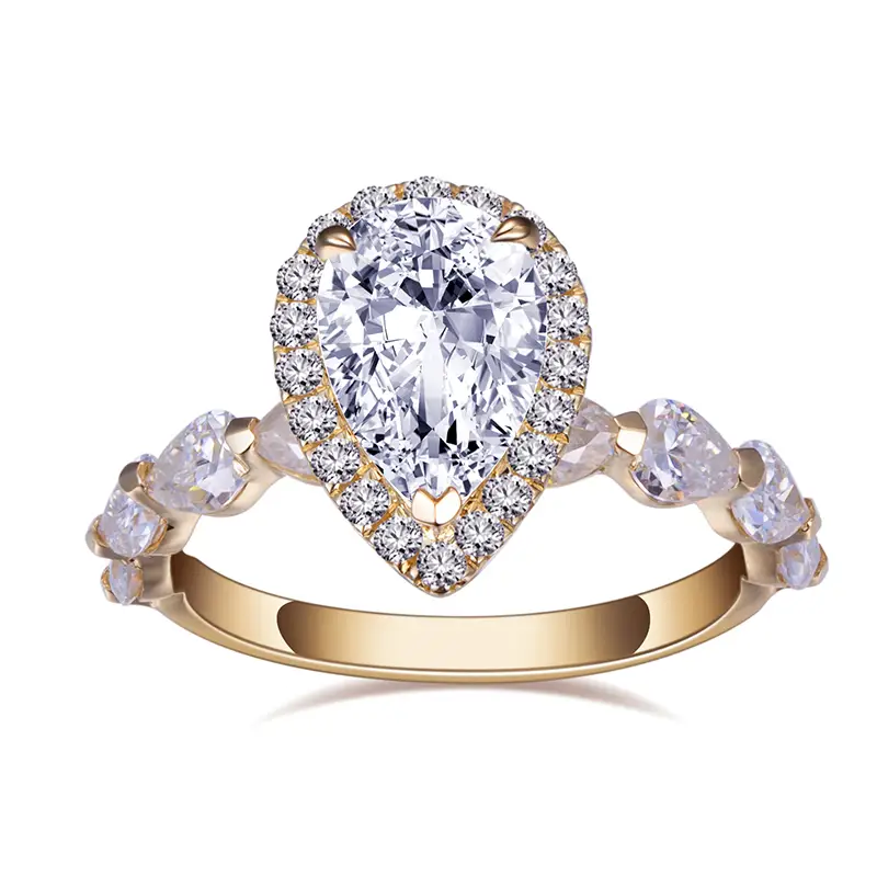 Gioielli Messi - Gioielli Messi 9K Pere in oro massiccio Def Moissanite Women Gioielli Anelli in stile vintage 1