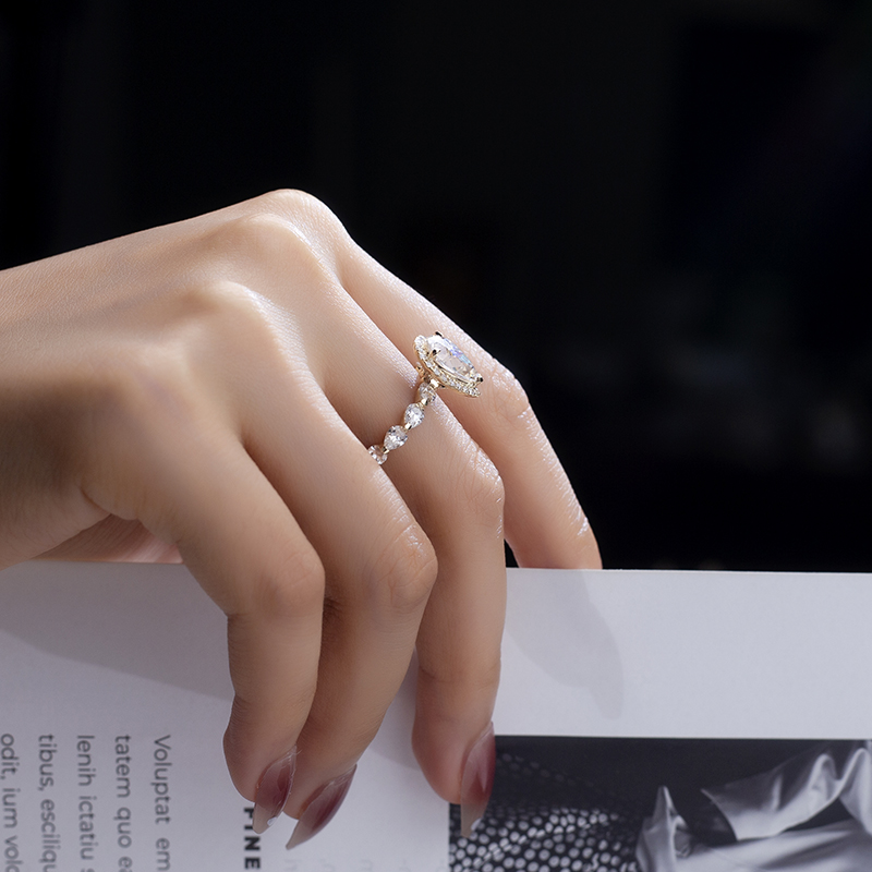 Messi Alahas - Messi Alahas 9k solidong bulawan Pear DEF moissanite nga babaye nga Alahas singsing Vintage Style Rings 8