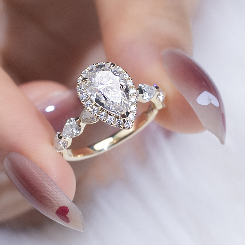Messi Alahas - Messi Alahas 9k solidong bulawan Pear DEF moissanite nga babaye nga Alahas singsing Vintage Style Rings 11