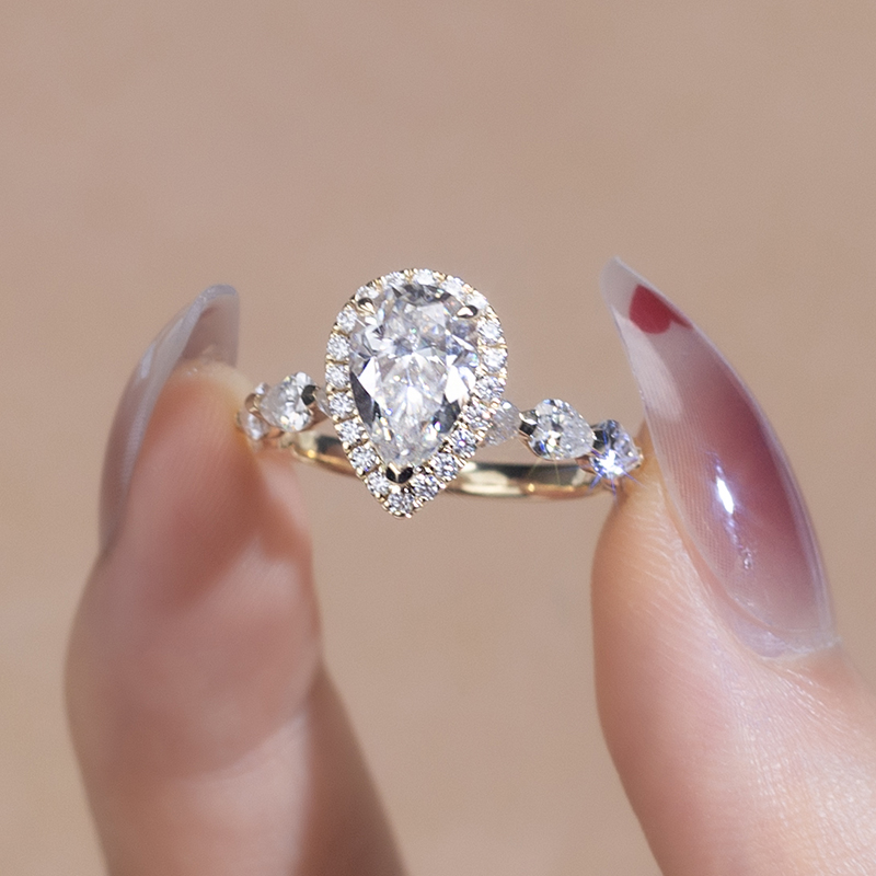 Messi Alahas - Messi Alahas 9k solidong bulawan Pear DEF moissanite nga babaye nga Alahas singsing Vintage Style Rings 12