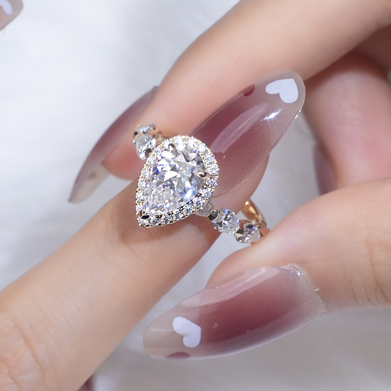 Messi Alahas - Messi Alahas 9k solidong bulawan Pear DEF moissanite nga babaye nga Alahas singsing Vintage Style Rings 13
