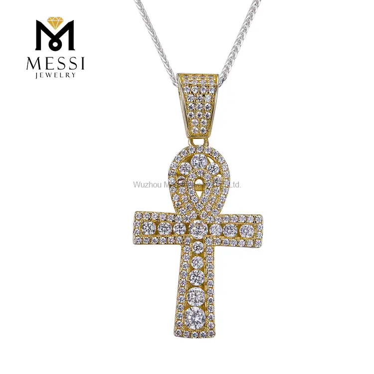 Gioielli Messi - Messi Gioielli Zirconia cubica 925 Collana a ciondolo a croce in argento sterling con ciondolo a catena moissanite 1