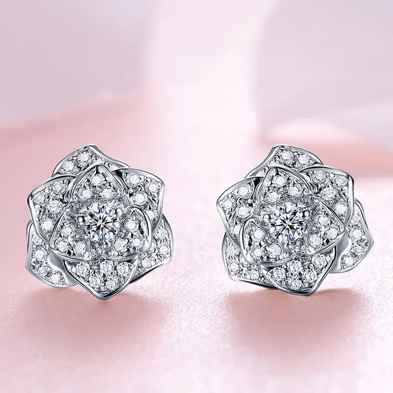 Custom moissanite stud earrings in 14k white gold factory price Manufacturer | Messi Jewelry 4