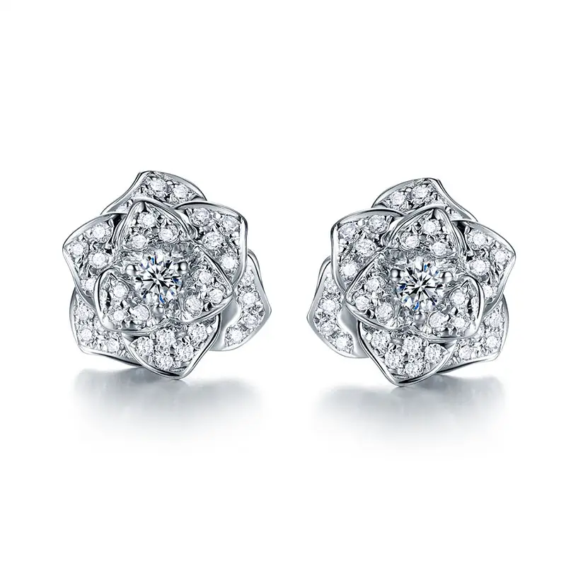 Custom moissanite stud earrings in 14k white gold factory price Manufacturer | Messi Jewelry 5