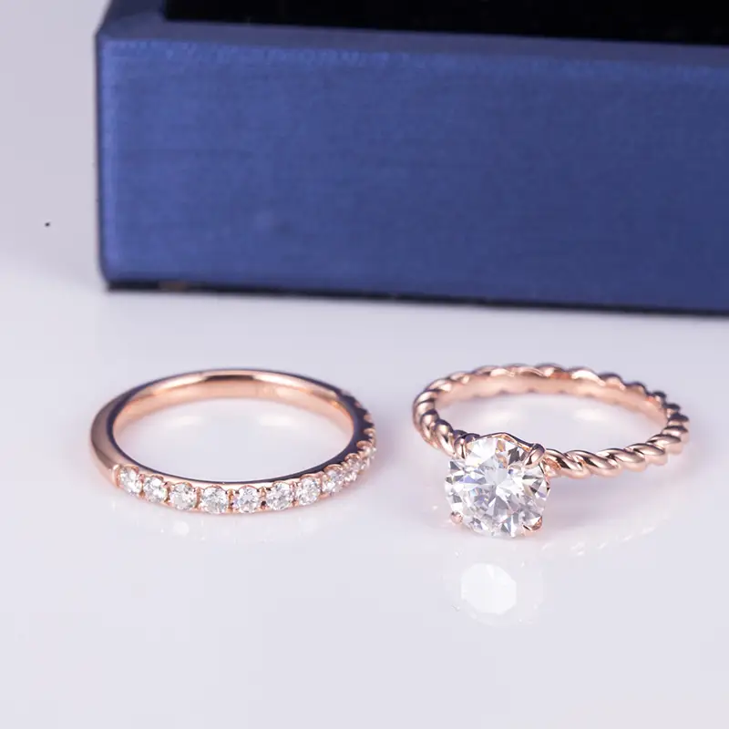 Gioielli Messi - MS -637 Rose Gold Round Cut DEF 1CT Moissanite Eternity Ring Set Anelli 1