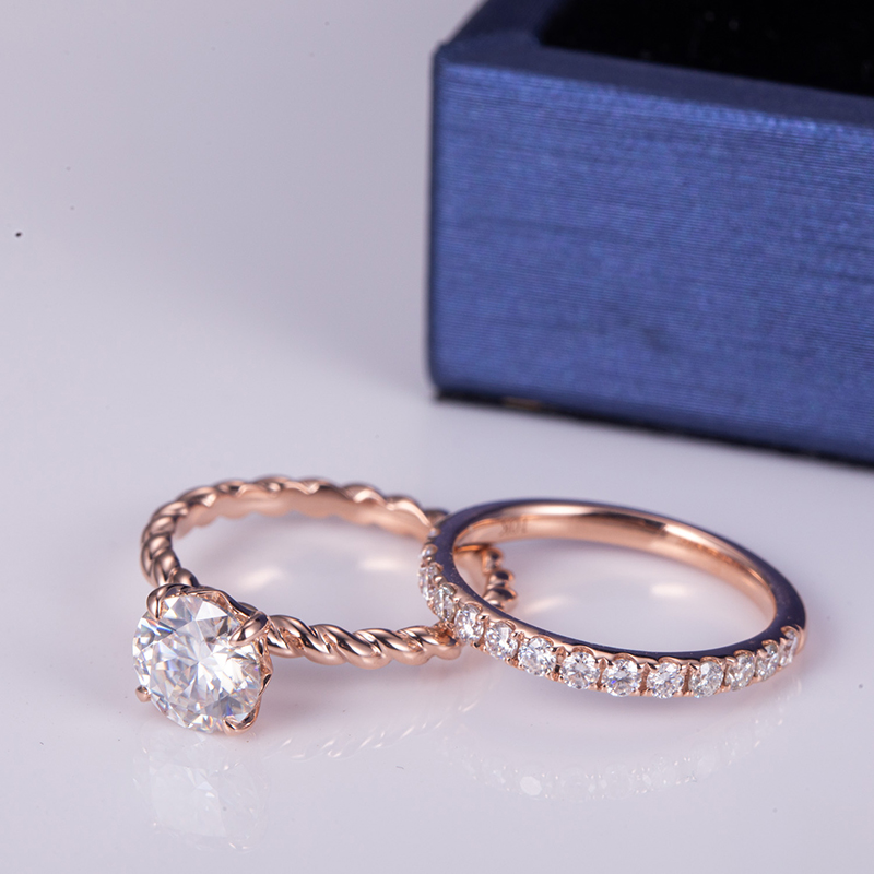 Messi Alahas - MS-637 Rose Gold Round Cut DEF 1Ct Moissanite Eternity Ring Set Rings 10