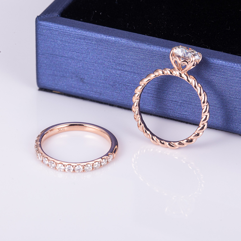 Messi Alahas - MS-637 Rose Gold Round Cut DEF 1Ct Moissanite Eternity Ring Set Rings 11