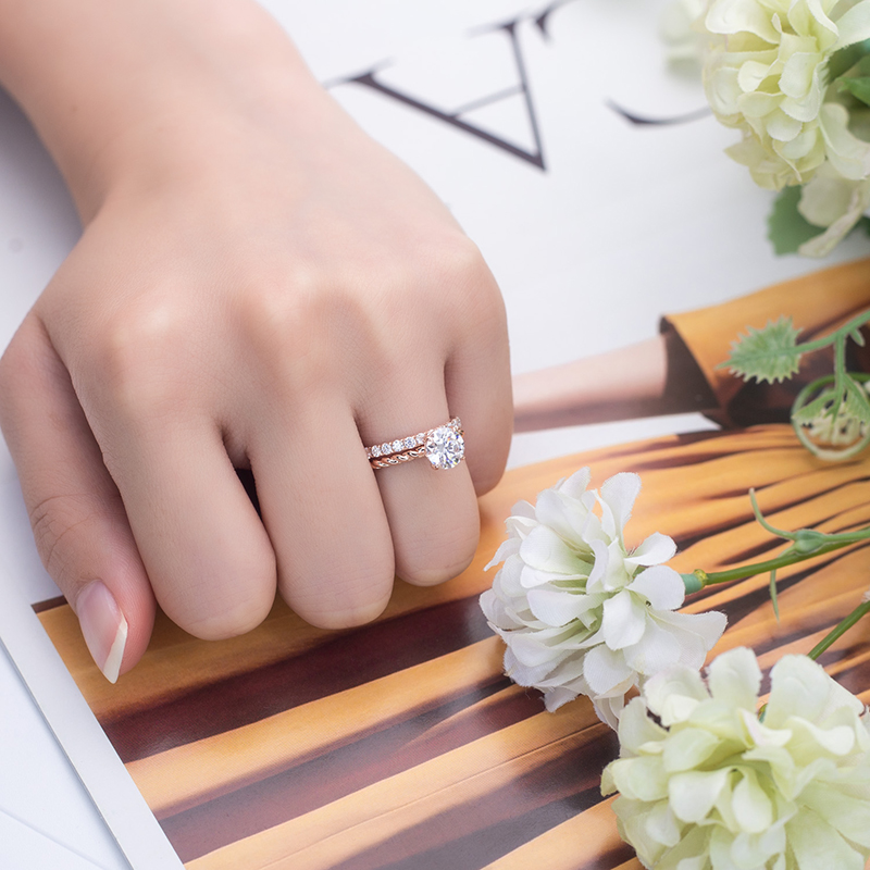 Messi Alahas - MS-637 Rose Gold Round Cut DEF 1Ct Moissanite Eternity Ring Set Rings 13