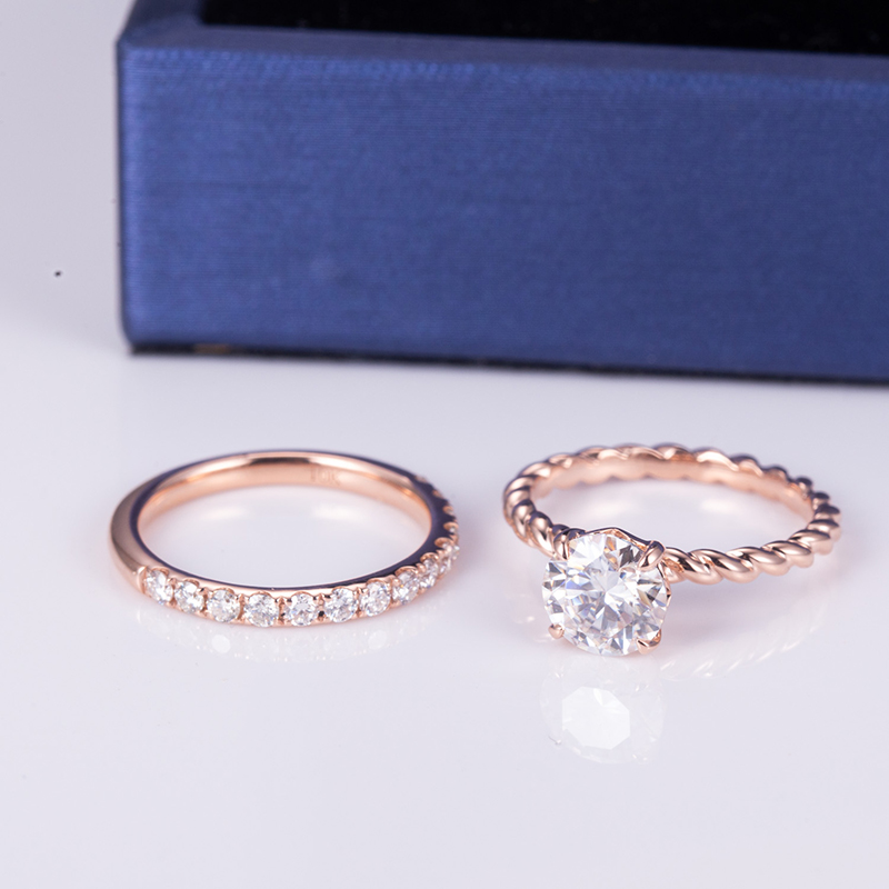 Messi Alahas - MS-637 Rose Gold Round Cut DEF 1Ct Moissanite Eternity Ring Set Rings 9