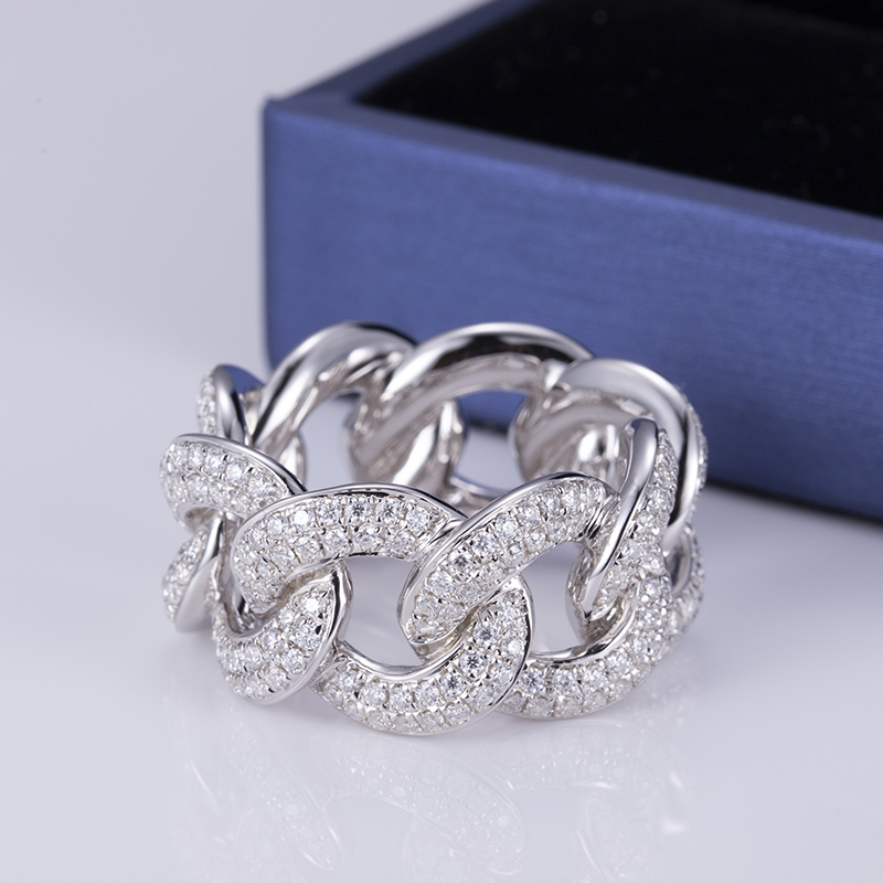 Messi Jewelry - Messi Jewelry MSR-569 925 Silver Hip Hop Moissanite Cuban Ring Rings 9