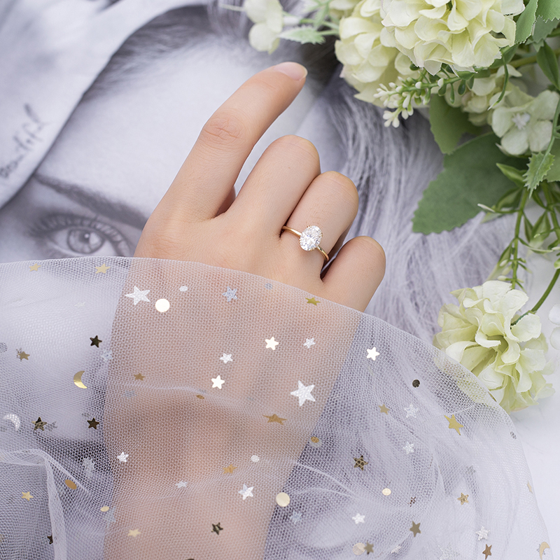 Messi Alahas - MS-497 18K 14K 10K Solid Gold Alahas Women Engagement 6*8mm Oval Moissanite Singsing Moissanite Gold Alahas 14