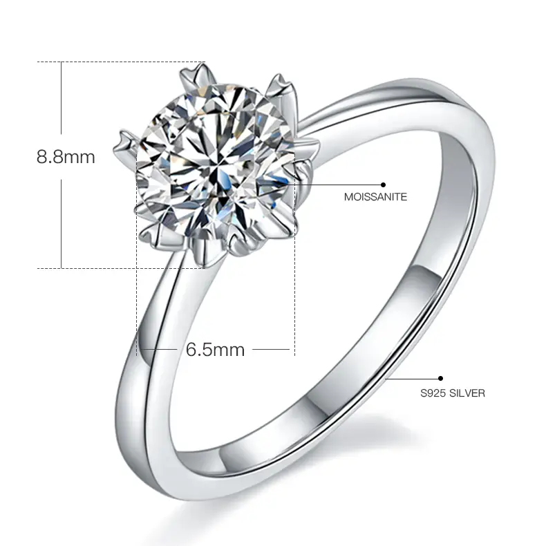 Moissanite Sterling Silver Rings with GRA Certificate 2