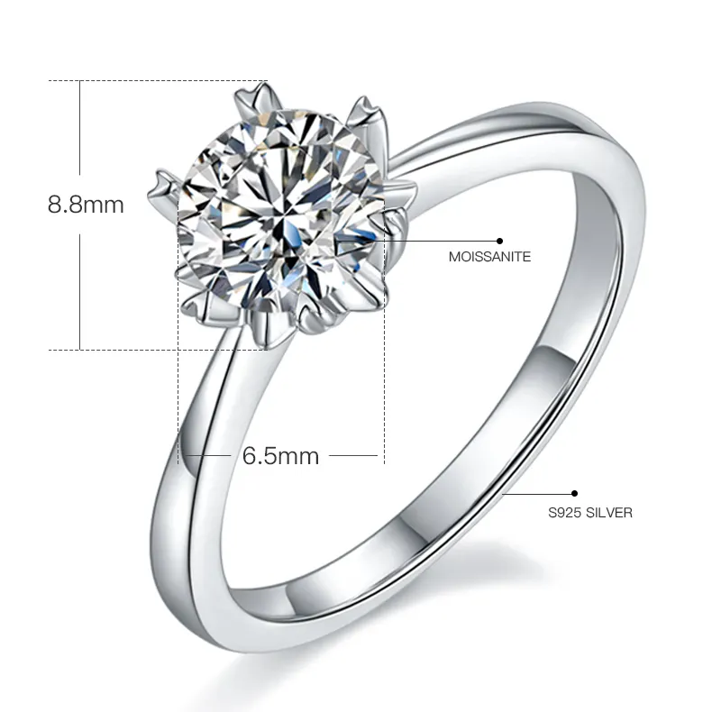 Moissanite Sterling Silver Rings with GRA Certificate 2