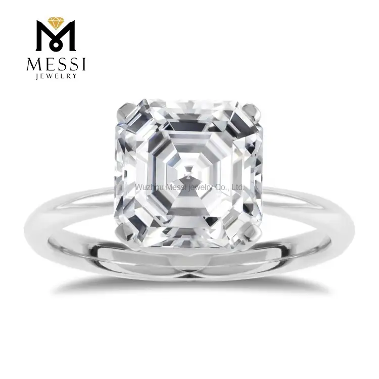 Gioielli Messi - MS -238 Messi Jewelry Asscher Cut 18K White Gold 3 Carat Def VVS Moissanite Diamond Rings 1