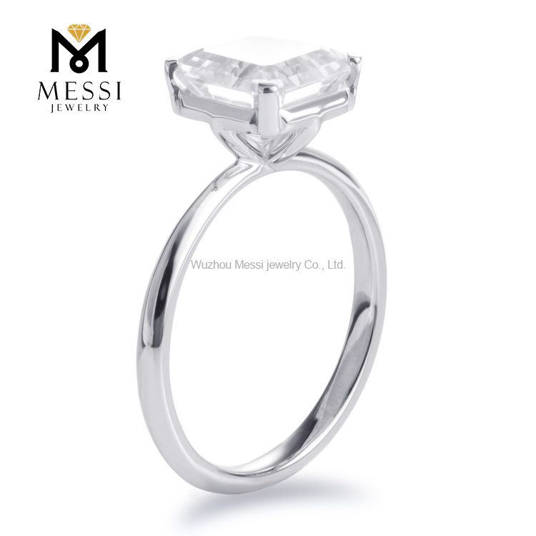 Barang Kemas Messi - MS-238 Barang Kemas Messi Asscher potong 18k emas putih 3 karat DEF VVS cincin berlian moissanite 12