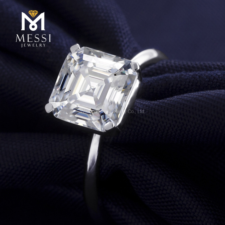 Barang Kemas Messi - MS-238 Barang Kemas Messi Asscher potong 18k emas putih 3 karat DEF VVS cincin berlian moissanite 10