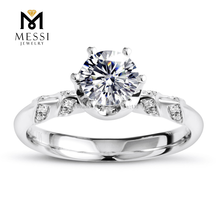 Messi Alahas - Messi Alahas 6 claw prong setting 1 Ct moissanite 18k puti nga bulawan nga mga babaye fashion Singsing singsing 8