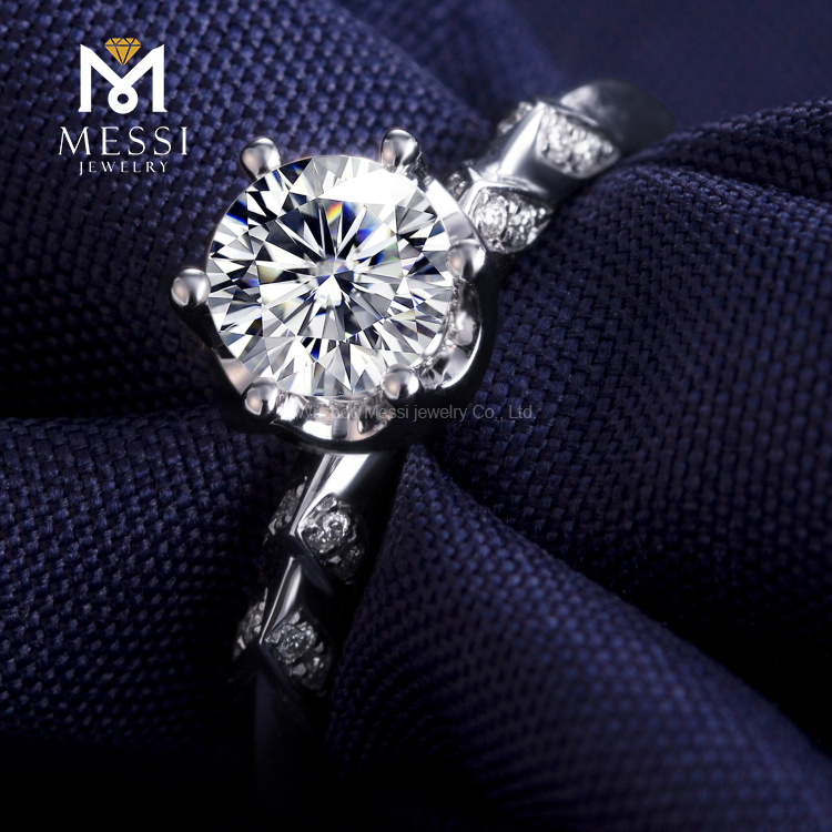 Messi Alahas - Messi Alahas 6 claw prong setting 1 Ct moissanite 18k puti nga bulawan nga mga babaye fashion Singsing singsing 10