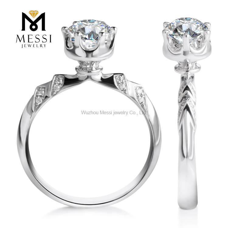 Messi Alahas - Messi Alahas 6 claw prong setting 1 Ct moissanite 18k puti nga bulawan nga mga babaye fashion Singsing singsing 9