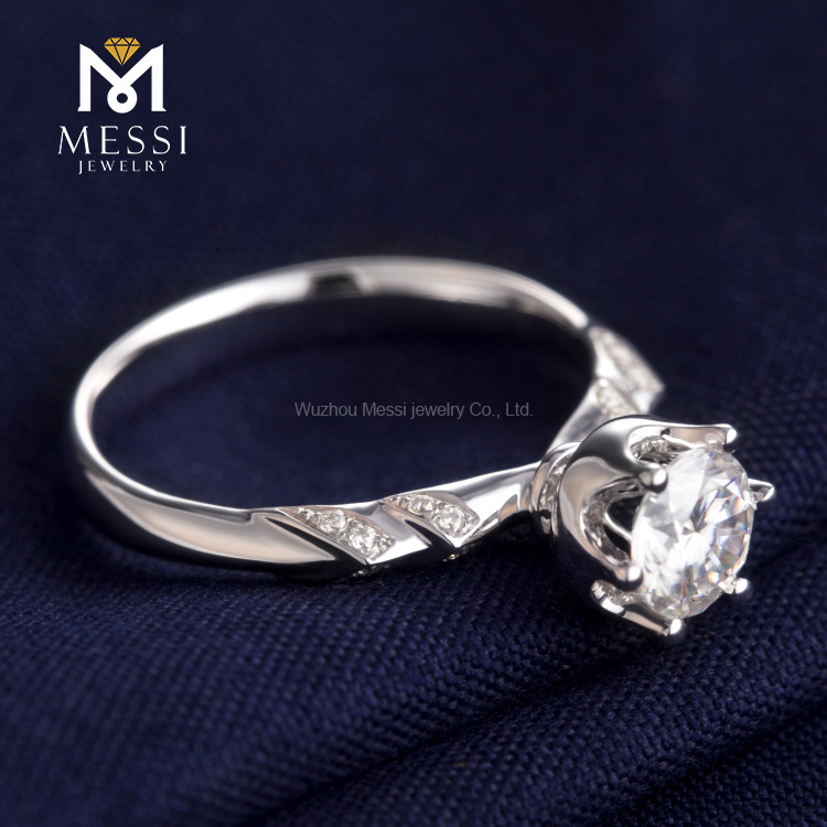Messi Alahas - Messi Alahas 6 claw prong setting 1 Ct moissanite 18k puti nga bulawan nga mga babaye fashion Singsing singsing 11
