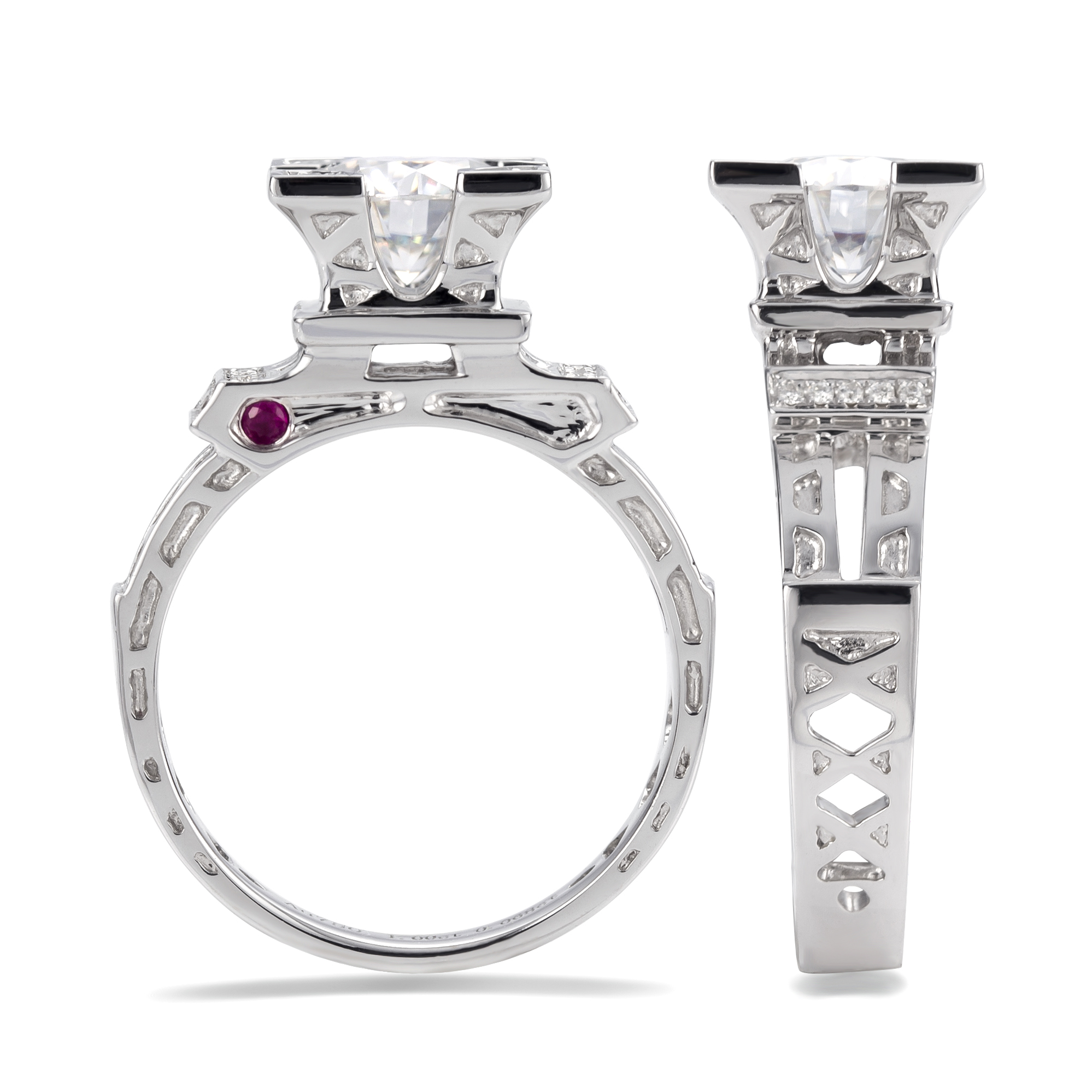 Barang Kemas Messi - Cincin Pertunangan Set Pasangan Barang Kemas Emas putih 14k 18k Perkahwinan Untuk Lelaki Wanita Cincin perkahwinan Universal Paris Tower 9