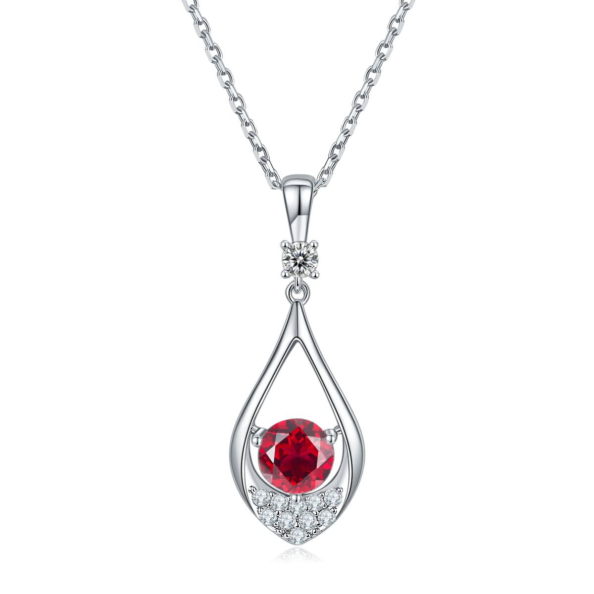 Messi Jewelry - Messi Jewelry JS020 Drop Shape Moissnaite Ruby Sapphire 925 Silver Necklace Necklace 9