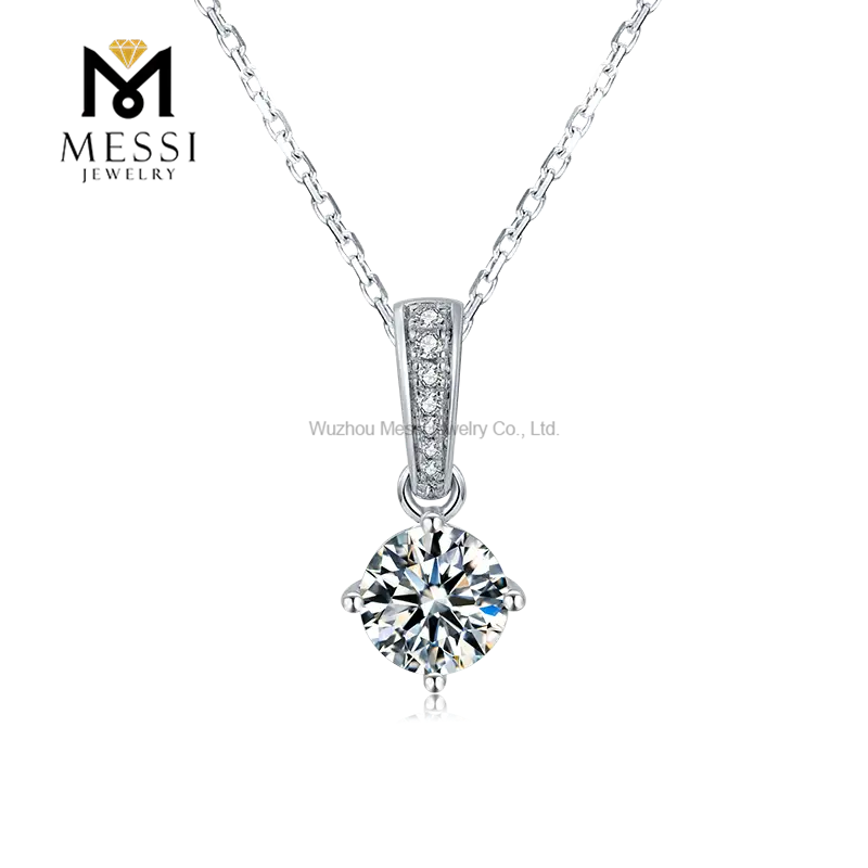Gioielli Messi - Gioielli Messi a forma rotonda singola 1 carati def moissanite 925 collana in argento sterling collana 1