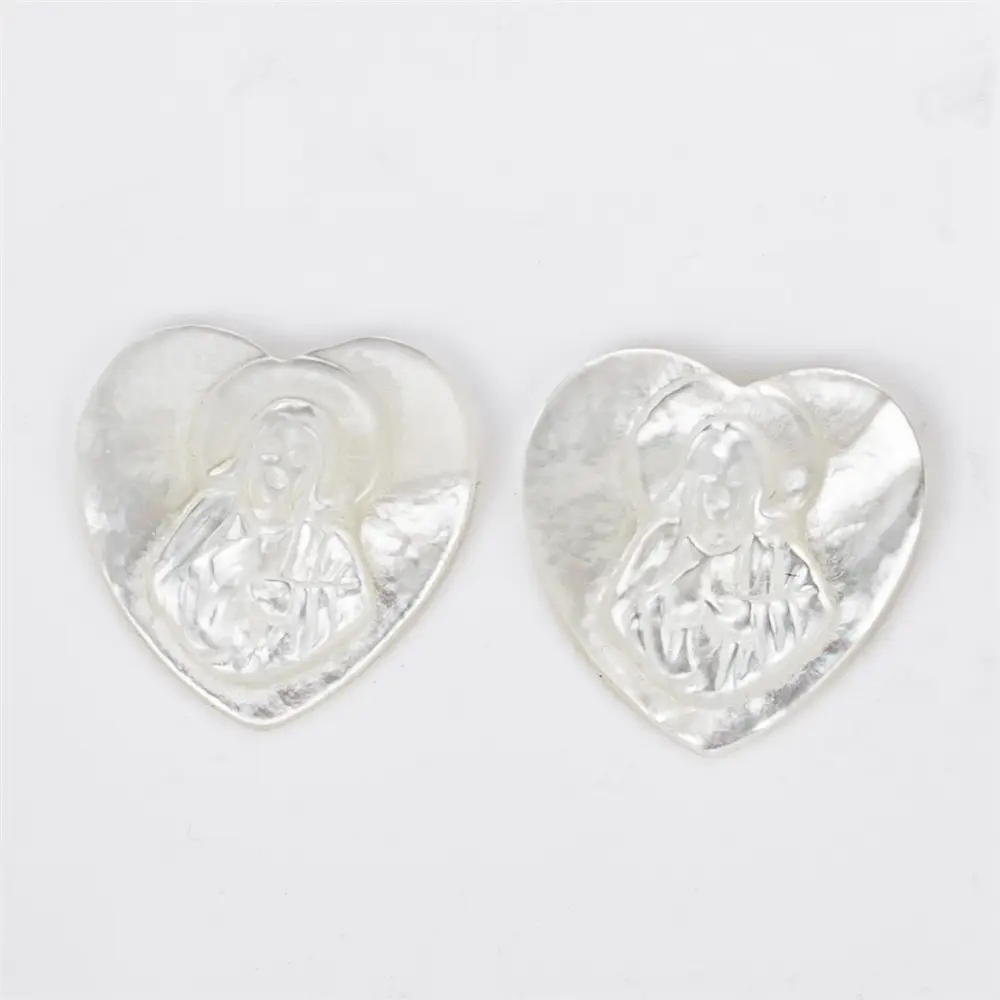 Gioielli Messi - Forma del cuore rettangolare Cuore bianco Gesù Maria St.George Angelo Shell Madre di Pearl Madre di Pearl 1