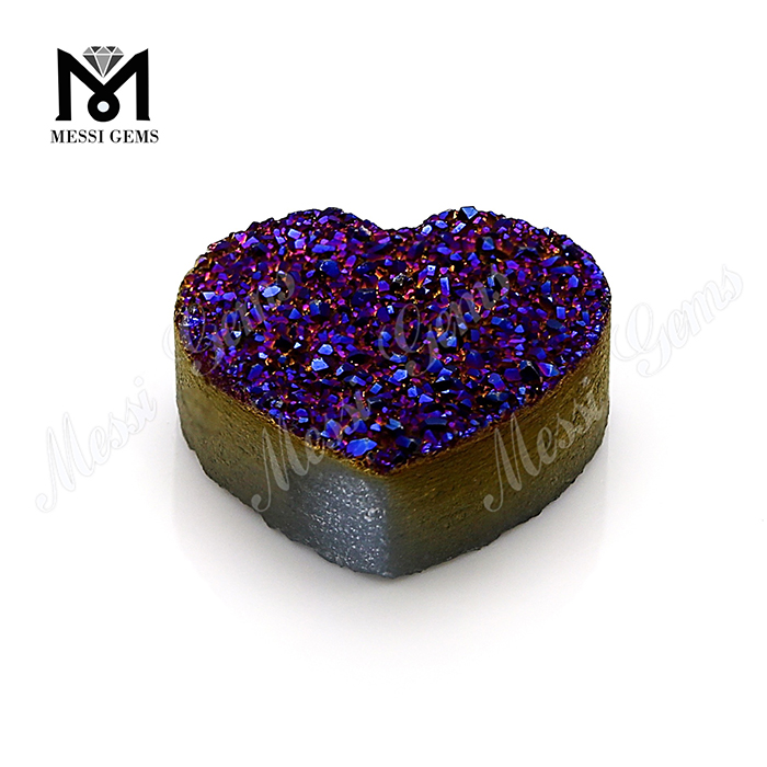 Messi Jewelry - Heart Shape Cabochon Natural Druzy Agate Druzy Agate 12