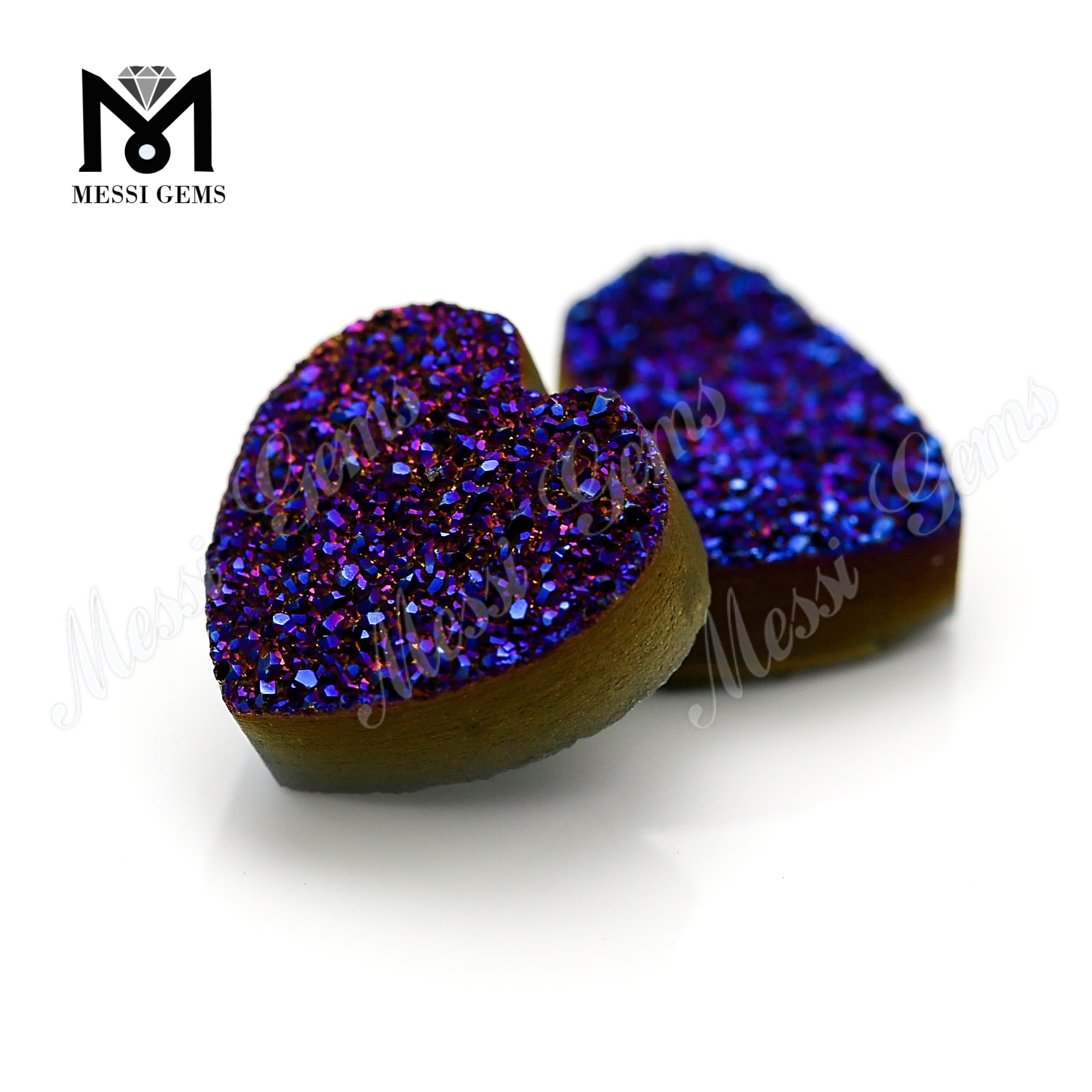 Messi Jewelry - Heart Shape Cabochon Natural Druzy Agate Druzy Agate 13