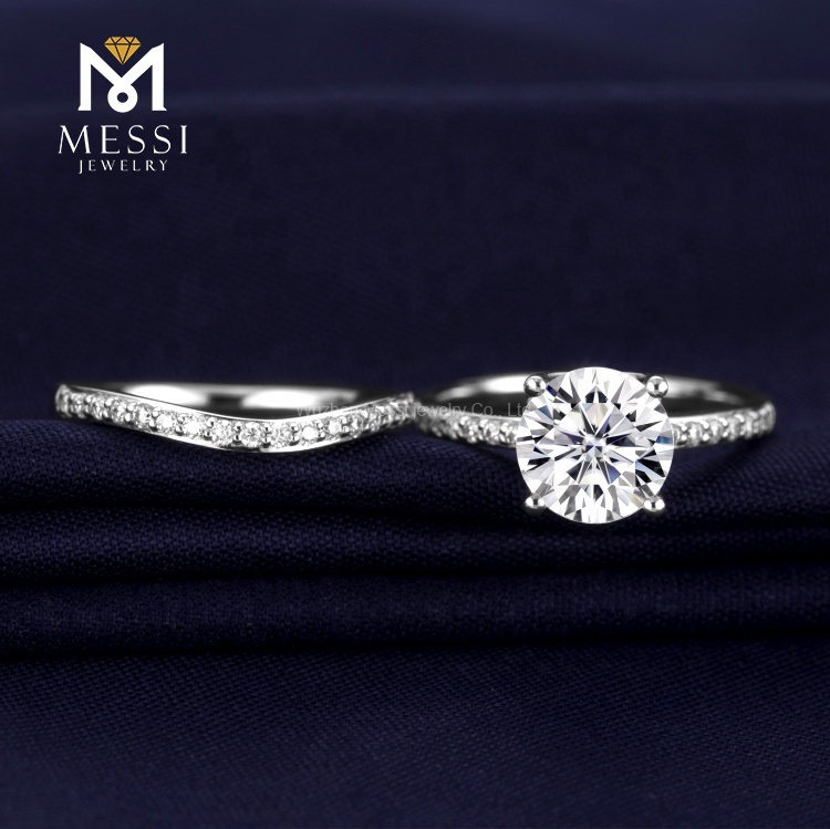 Barang Kemas Messi - Barang Kemas Messi Disesuaikan 18k emas putih 2.0ct D VVS moissanite cincin perkahwinan berlian set Cincin 14