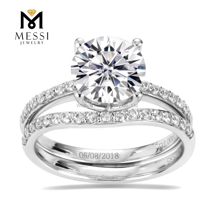 Barang Kemas Messi - Barang Kemas Messi Disesuaikan 18k emas putih 2.0ct D VVS moissanite cincin perkahwinan berlian set Cincin 10