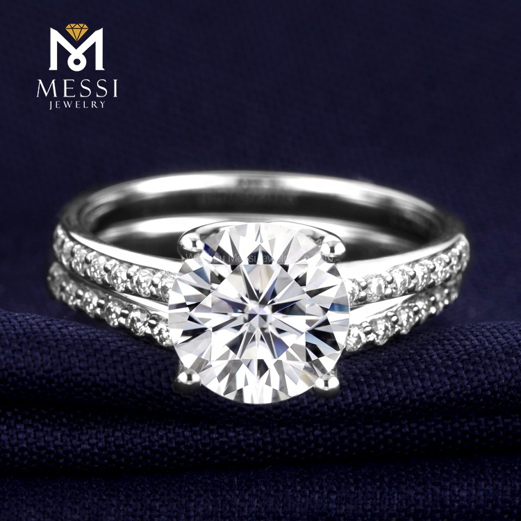 Barang Kemas Messi - Barang Kemas Messi Disesuaikan 18k emas putih 2.0ct D VVS moissanite cincin perkahwinan berlian set Cincin 12