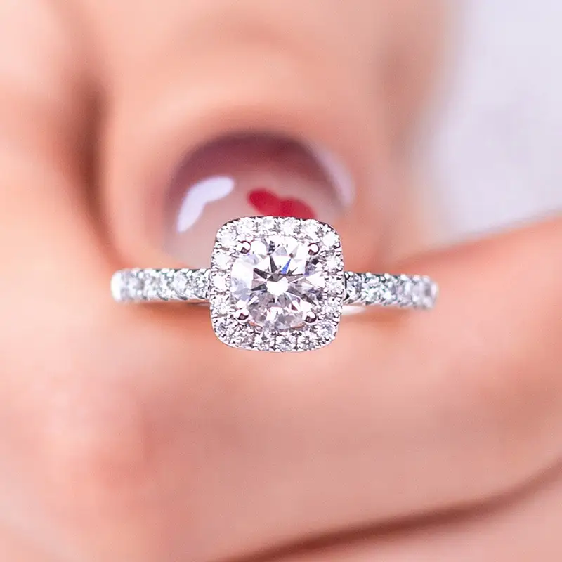 Gioielli Messi - 18K 14K 10K Gold 925 Sterling Silver Moissanite Diamond Halo Anello di fidanzamento Moissanite Anelli di fidanzamento 1