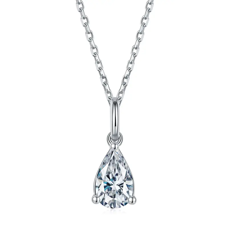 O90G Classica forma di pera 1ct 1ct in oro bianco in oro in oro 925 collana in moisanite in argento sterling 1