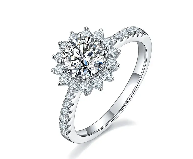 M45A Sunflower 1ct Anello solitario in argento sterling in oro moissanite 1